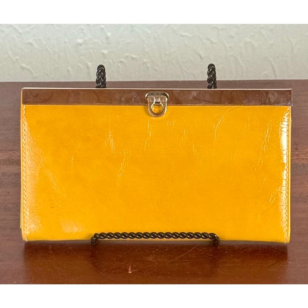 Yellow Faux Leather Evening Clutch Wallet Silver Frame 1970s Evening Accessory